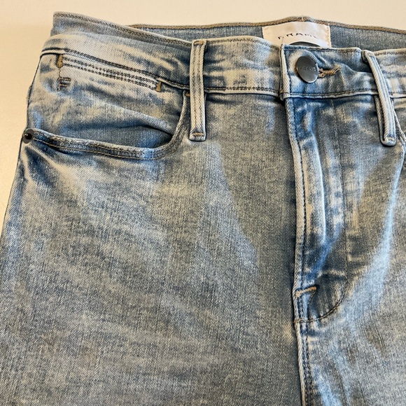 Frame High Rise Blue Denim Flare Raw Edge Leg Jeans with Stretch, Size 27 - Picture 4 of 16